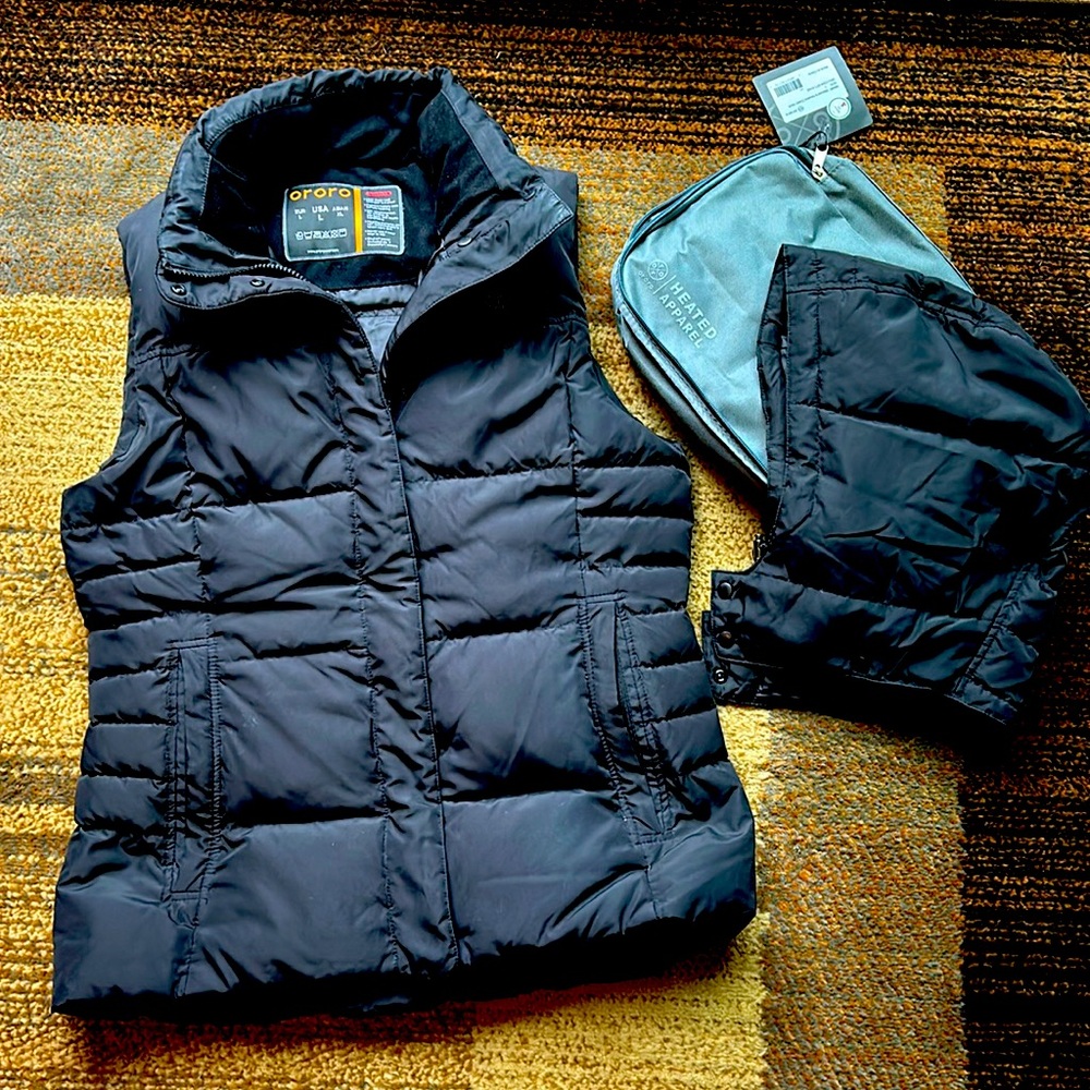 Ororo women’s heated down vest with detachable hood.
